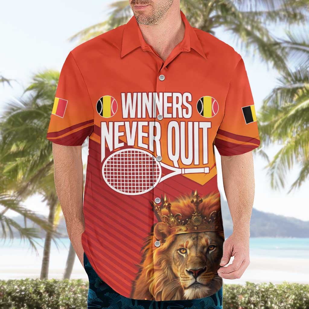 Custom Belgium Tennis Champions Hawaiian Shirt Winners Never Quit with A Crowned Lion