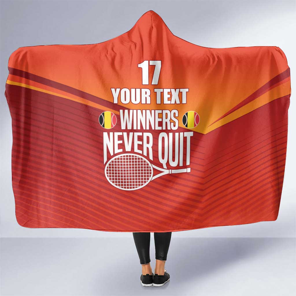 Custom Belgium Tennis Champions Hooded Blanket Winners Never Quit with A Crowned Lion