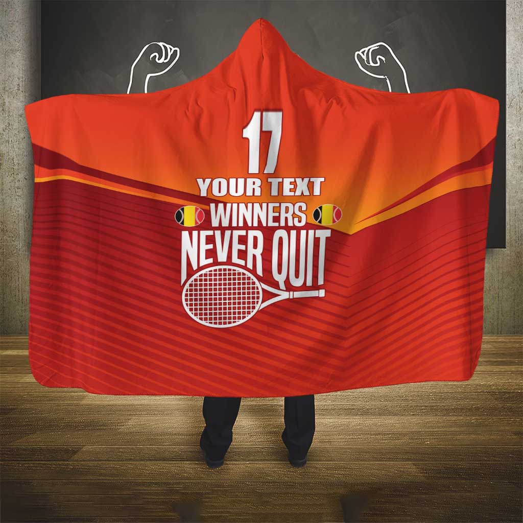 Custom Belgium Tennis Champions Hooded Blanket Winners Never Quit with A Crowned Lion