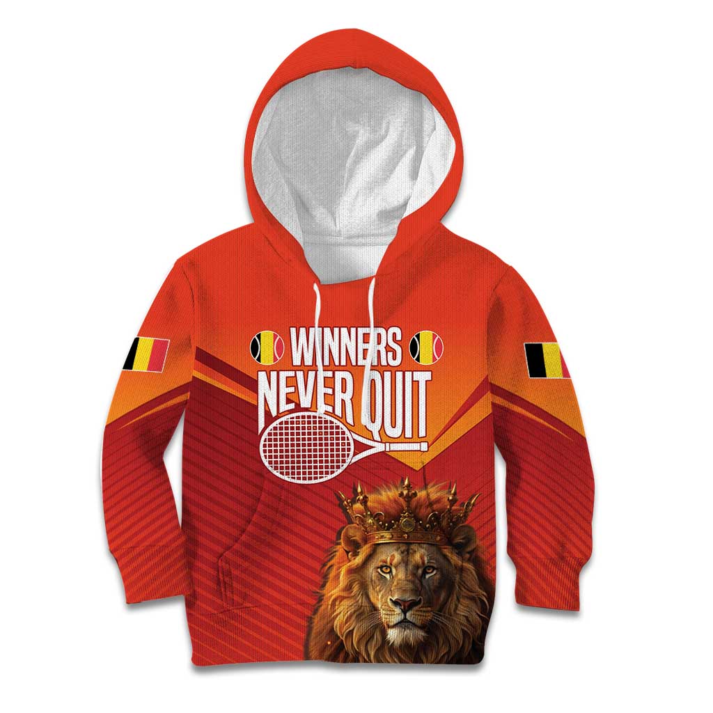 Custom Belgium Tennis Champions Kid Hoodie Winners Never Quit with A Crowned Lion
