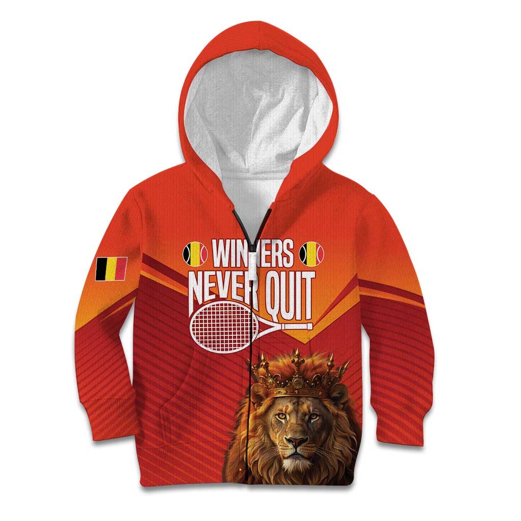 Custom Belgium Tennis Champions Kid Hoodie Winners Never Quit with A Crowned Lion