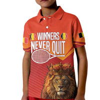 Custom Belgium Tennis Champions Kid Polo Shirt Winners Never Quit with A Crowned Lion