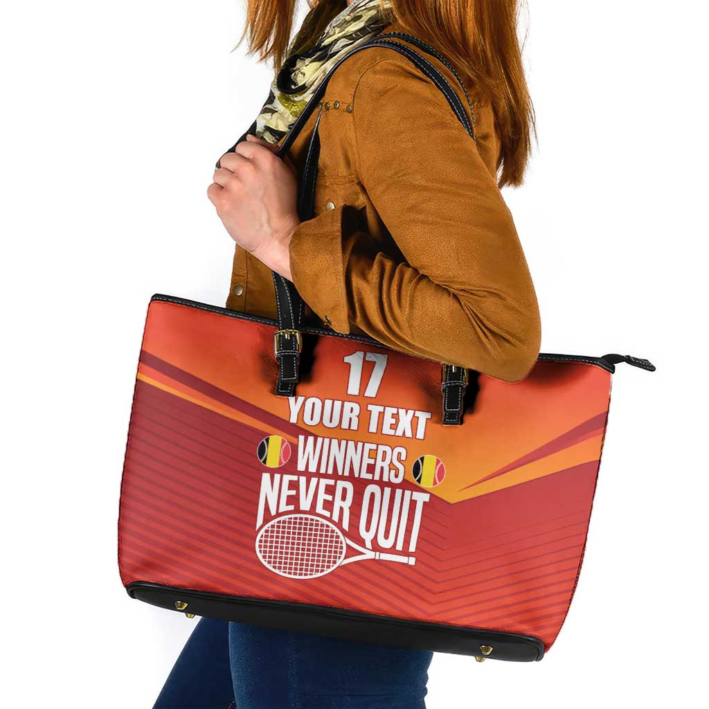 Custom Belgium Tennis Champions Leather Tote Bag Winners Never Quit with A Crowned Lion