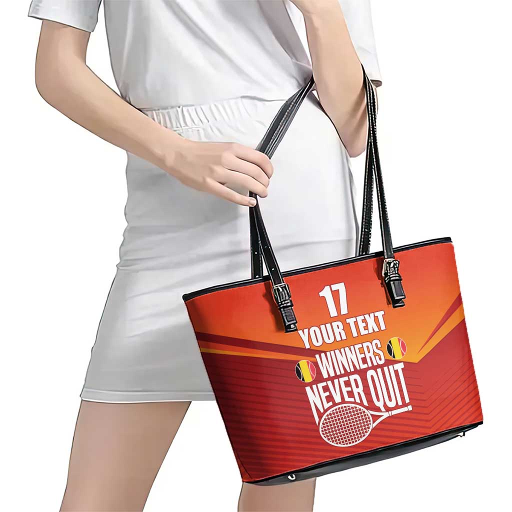 Custom Belgium Tennis Champions Leather Tote Bag Winners Never Quit with A Crowned Lion