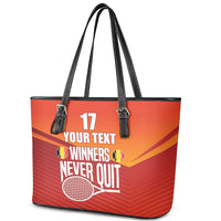 Custom Belgium Tennis Champions Leather Tote Bag Winners Never Quit with A Crowned Lion