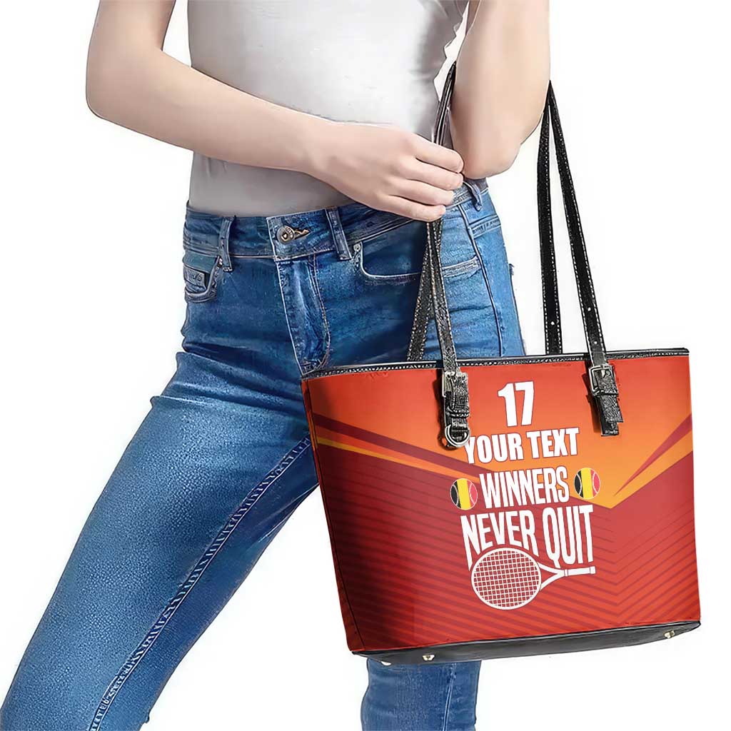 Custom Belgium Tennis Champions Leather Tote Bag Winners Never Quit with A Crowned Lion