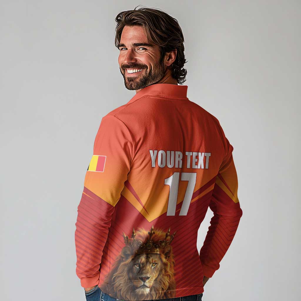 Custom Belgium Tennis Champions Long Sleeve Polo Shirt Winners Never Quit with A Crowned Lion