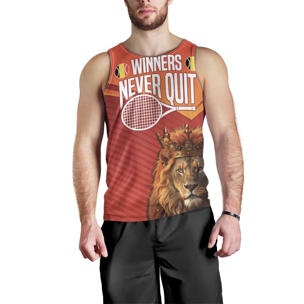 Custom Belgium Tennis Champions Men Tank Top Winners Never Quit with A Crowned Lion