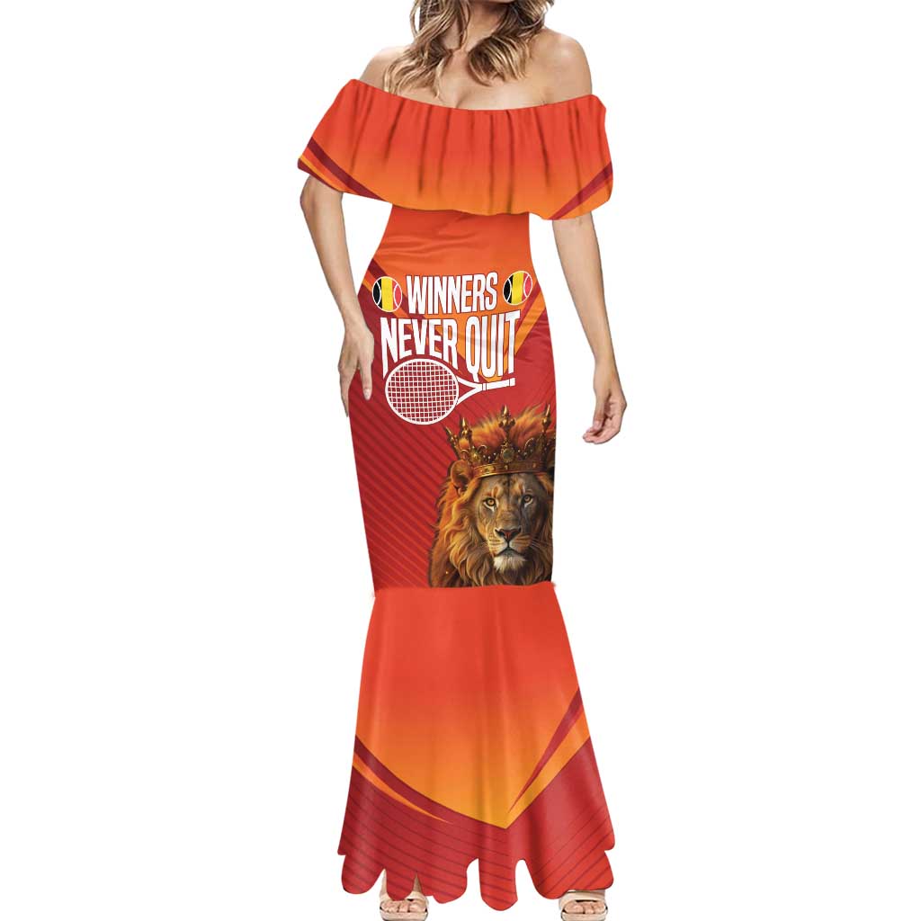 Custom Belgium Tennis Champions Mermaid Dress Winners Never Quit with A Crowned Lion