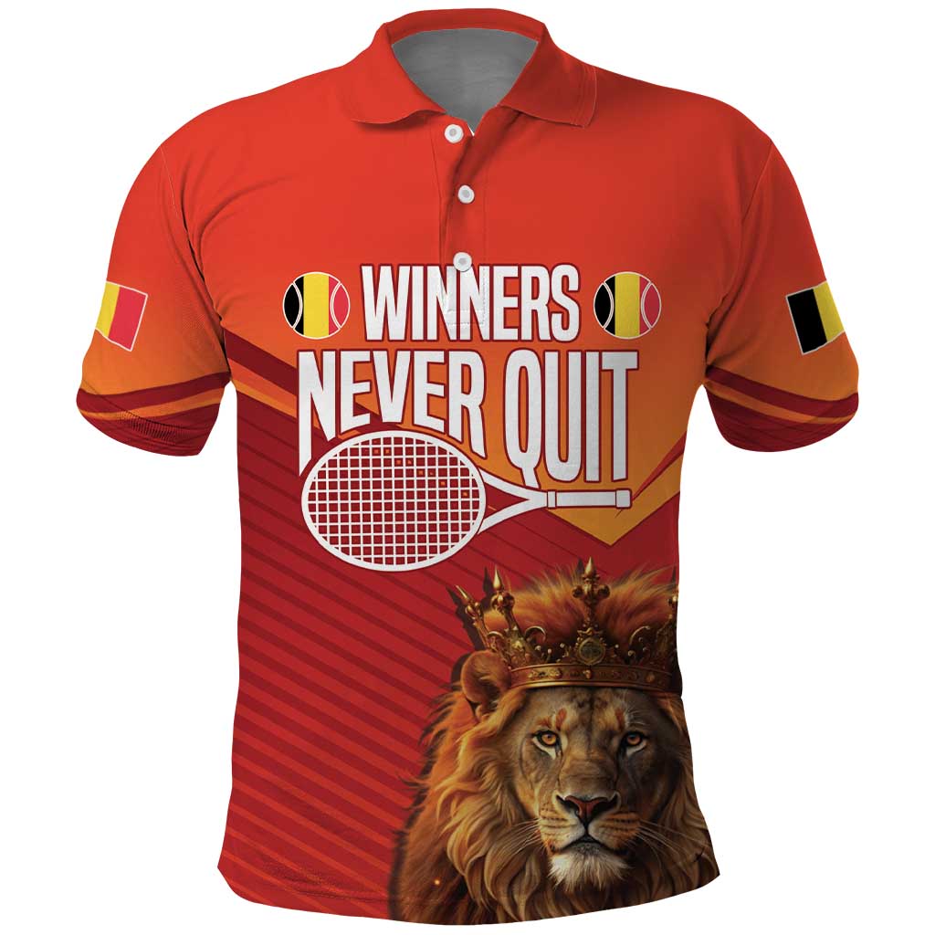 Custom Belgium Tennis Champions Polo Shirt Winners Never Quit with A Crowned Lion