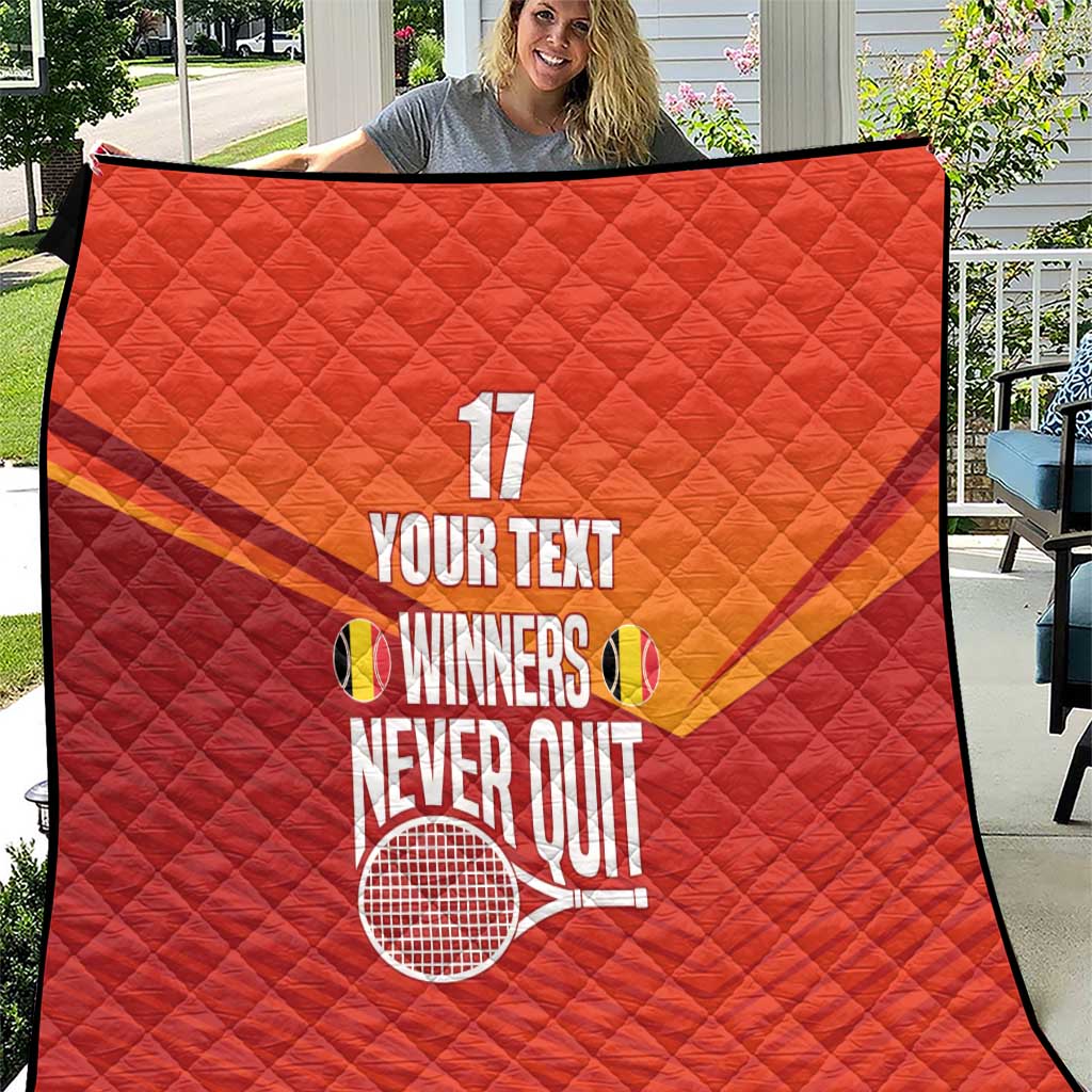 Custom Belgium Tennis Champions Quilt Winners Never Quit with A Crowned Lion