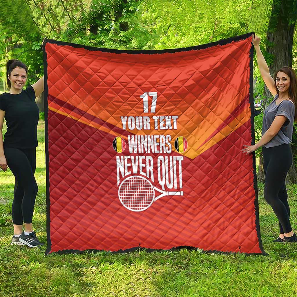 Custom Belgium Tennis Champions Quilt Winners Never Quit with A Crowned Lion