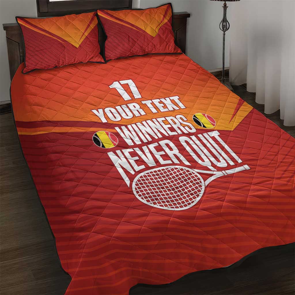 Custom Belgium Tennis Champions Quilt Bed Set Winners Never Quit with A Crowned Lion