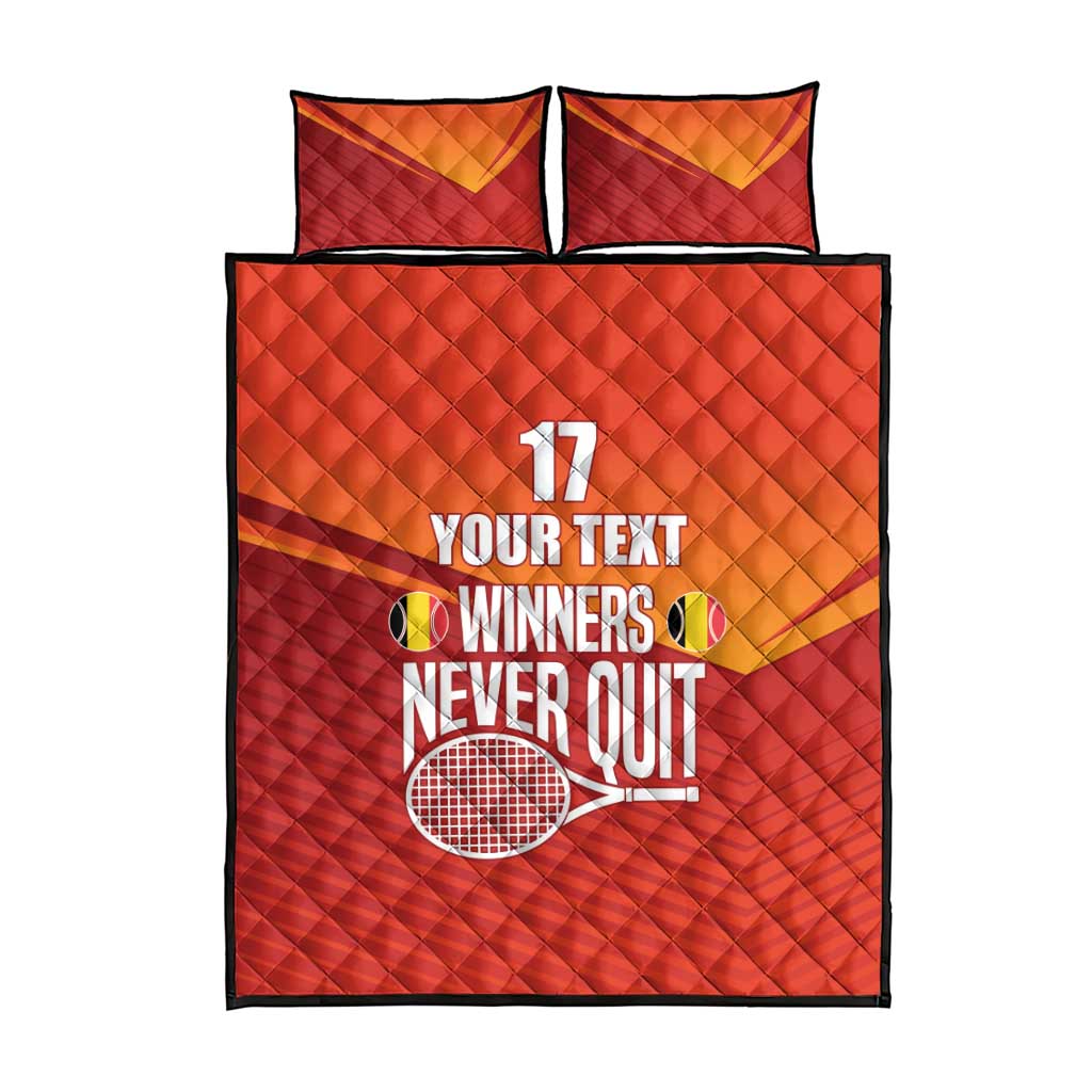 Custom Belgium Tennis Champions Quilt Bed Set Winners Never Quit with A Crowned Lion