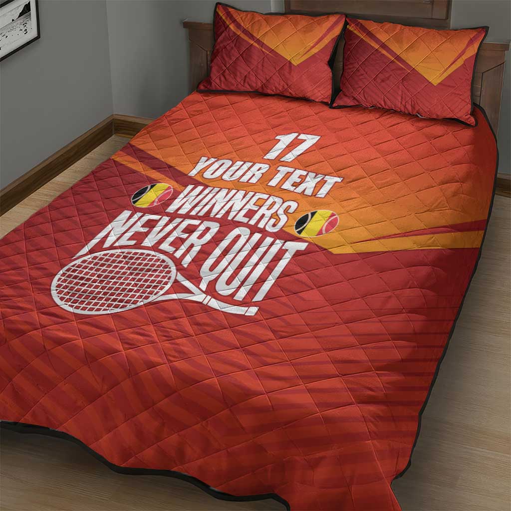 Custom Belgium Tennis Champions Quilt Bed Set Winners Never Quit with A Crowned Lion