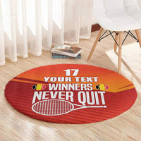 Custom Belgium Tennis Champions Round Carpet Winners Never Quit with A Crowned Lion
