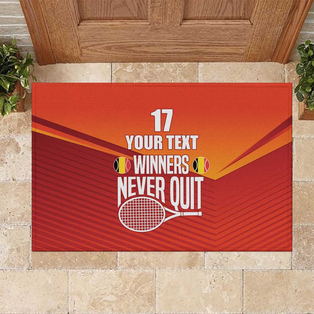 Custom Belgium Tennis Champions Rubber Doormat Winners Never Quit with A Crowned Lion