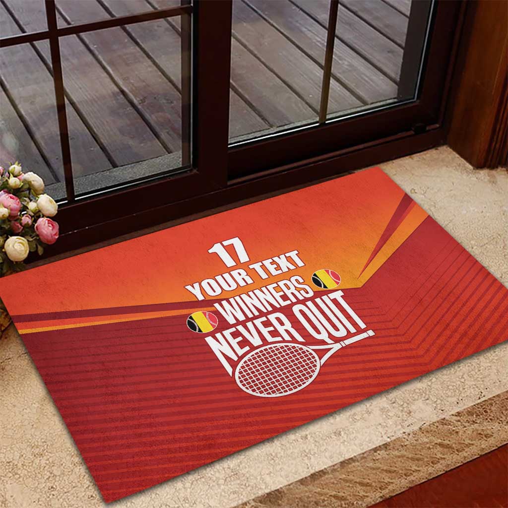Custom Belgium Tennis Champions Rubber Doormat Winners Never Quit with A Crowned Lion