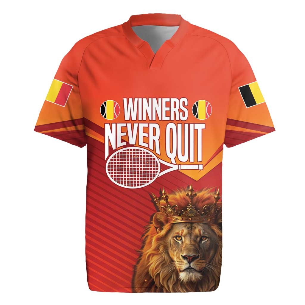 Custom Belgium Tennis Champions Rugby Jersey Winners Never Quit with A Crowned Lion