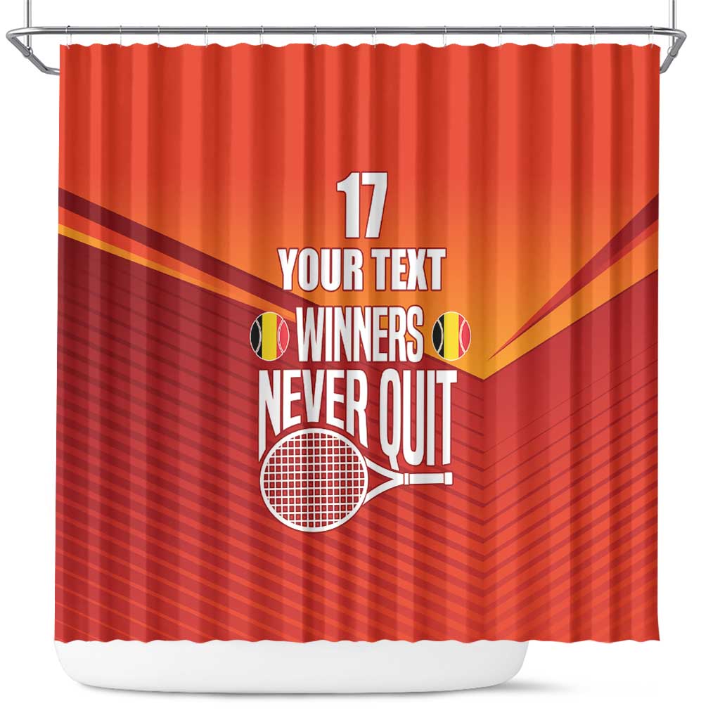 Custom Belgium Tennis Champions Shower Curtain Winners Never Quit with A Crowned Lion