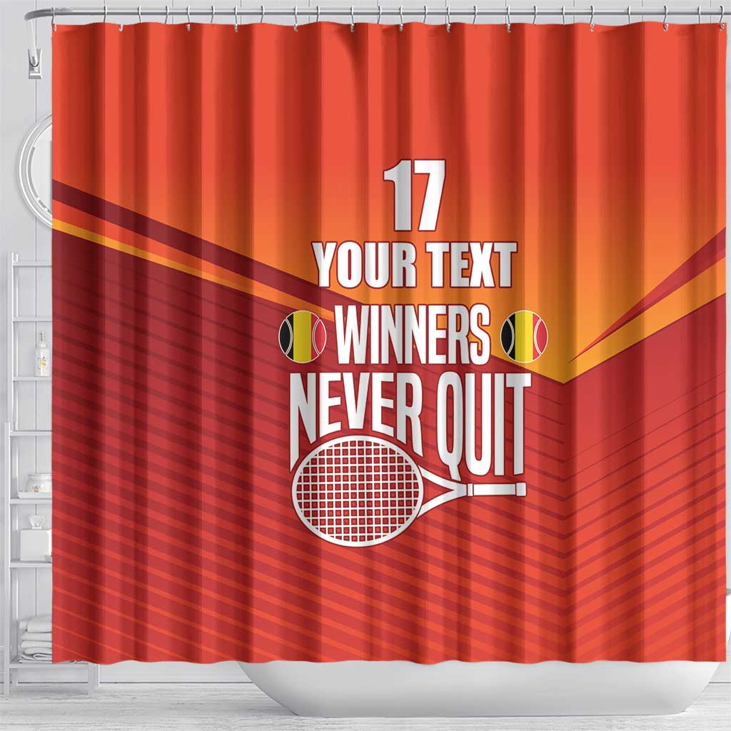 Custom Belgium Tennis Champions Shower Curtain Winners Never Quit with A Crowned Lion