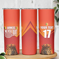 Custom Belgium Tennis Champions Skinny Tumbler Winners Never Quit with A Crowned Lion