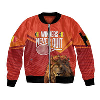 Custom Belgium Tennis Champions Sleeve Zip Bomber Jacket Winners Never Quit with A Crowned Lion