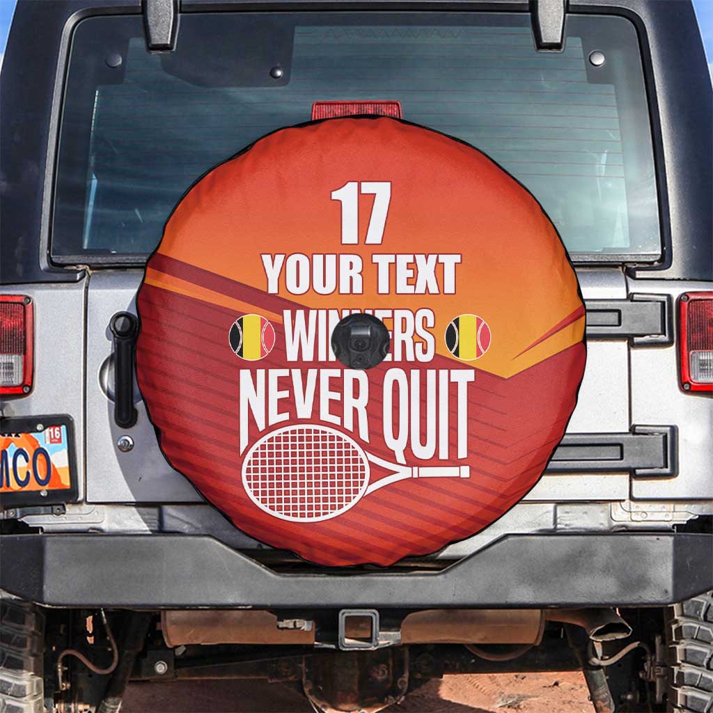 Custom Belgium Tennis Champions Spare Tire Cover Winners Never Quit with A Crowned Lion