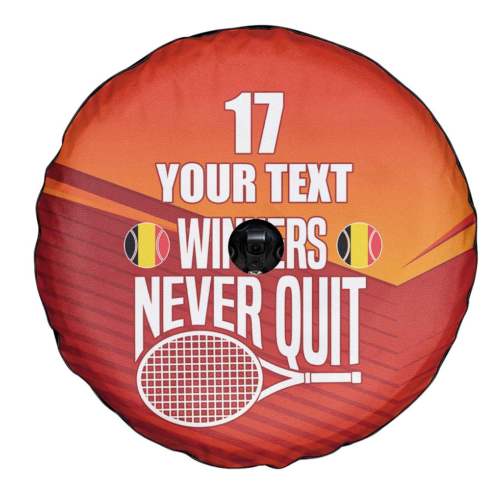 Custom Belgium Tennis Champions Spare Tire Cover Winners Never Quit with A Crowned Lion