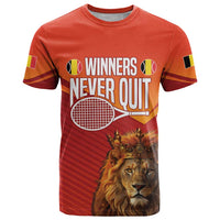Custom Belgium Tennis Champions T Shirt Winners Never Quit with A Crowned Lion
