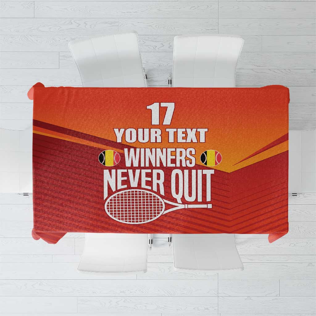Custom Belgium Tennis Champions Tablecloth Winners Never Quit with A Crowned Lion