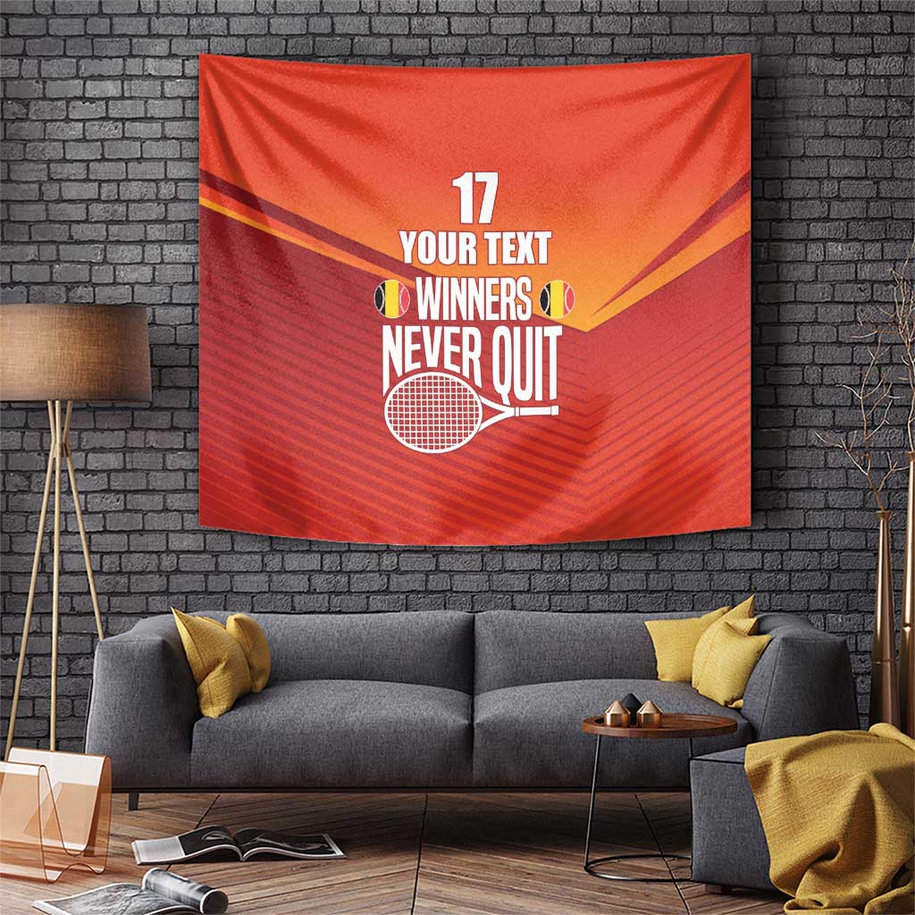 Custom Belgium Tennis Champions Tapestry Winners Never Quit with A Crowned Lion
