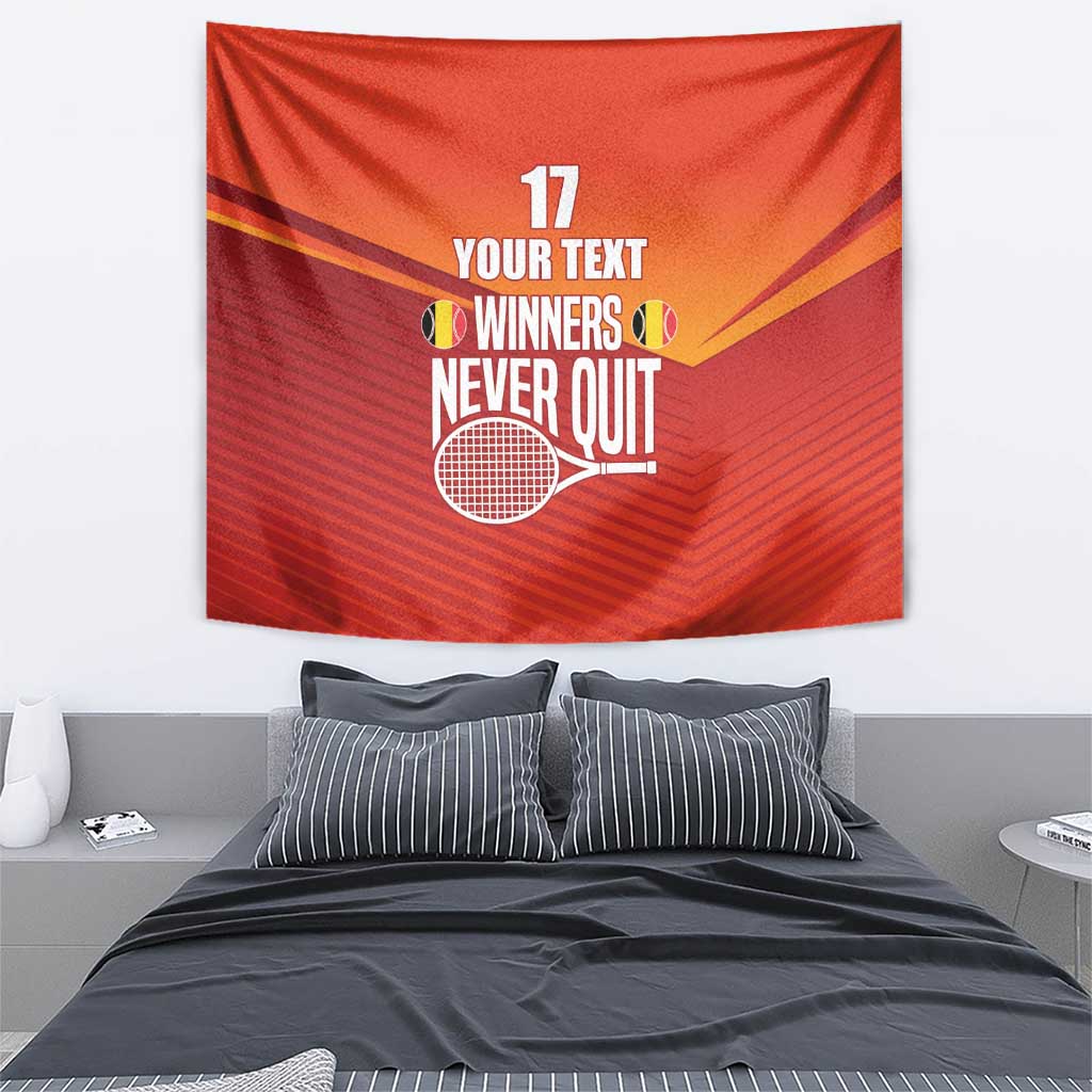 Custom Belgium Tennis Champions Tapestry Winners Never Quit with A Crowned Lion