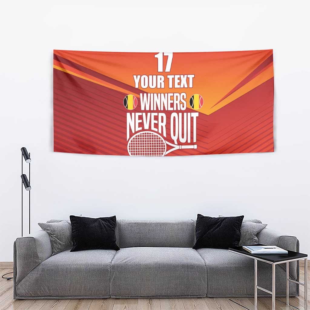 Custom Belgium Tennis Champions Tapestry Winners Never Quit with A Crowned Lion