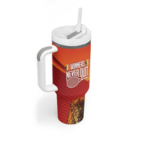 Custom Belgium Tennis Champions Tumbler With Handle Winners Never Quit with A Crowned Lion