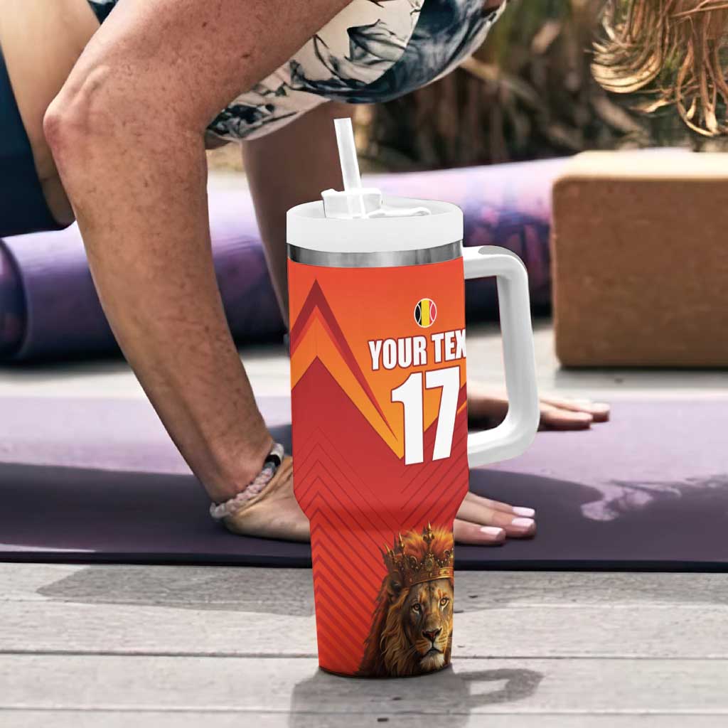 Custom Belgium Tennis Champions Tumbler With Handle Winners Never Quit with A Crowned Lion