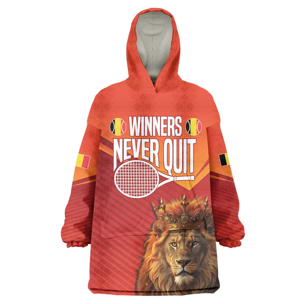 Custom Belgium Tennis Champions Wearable Blanket Hoodie Winners Never Quit with A Crowned Lion