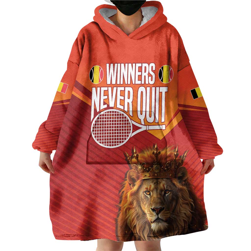 Custom Belgium Tennis Champions Wearable Blanket Hoodie Winners Never Quit with A Crowned Lion