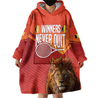 Custom Belgium Tennis Champions Wearable Blanket Hoodie Winners Never Quit with A Crowned Lion