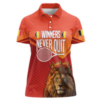 Custom Belgium Tennis Champions Women Polo Shirt Winners Never Quit with A Crowned Lion