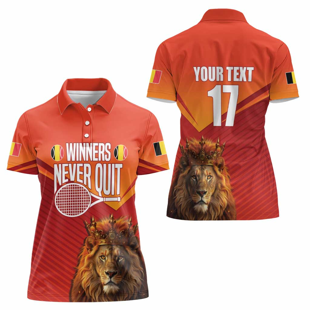 Custom Belgium Tennis Champions Women Polo Shirt Winners Never Quit with A Crowned Lion