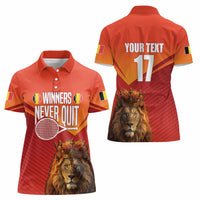 Custom Belgium Tennis Champions Women Polo Shirt Winners Never Quit with A Crowned Lion