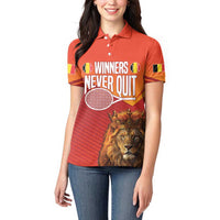 Custom Belgium Tennis Champions Women Polo Shirt Winners Never Quit with A Crowned Lion