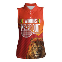 Custom Belgium Tennis Champions Women Sleeveless Polo Shirt Winners Never Quit with A Crowned Lion