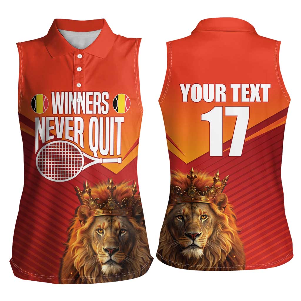 Custom Belgium Tennis Champions Women Sleeveless Polo Shirt Winners Never Quit with A Crowned Lion