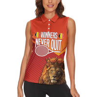 Custom Belgium Tennis Champions Women Sleeveless Polo Shirt Winners Never Quit with A Crowned Lion