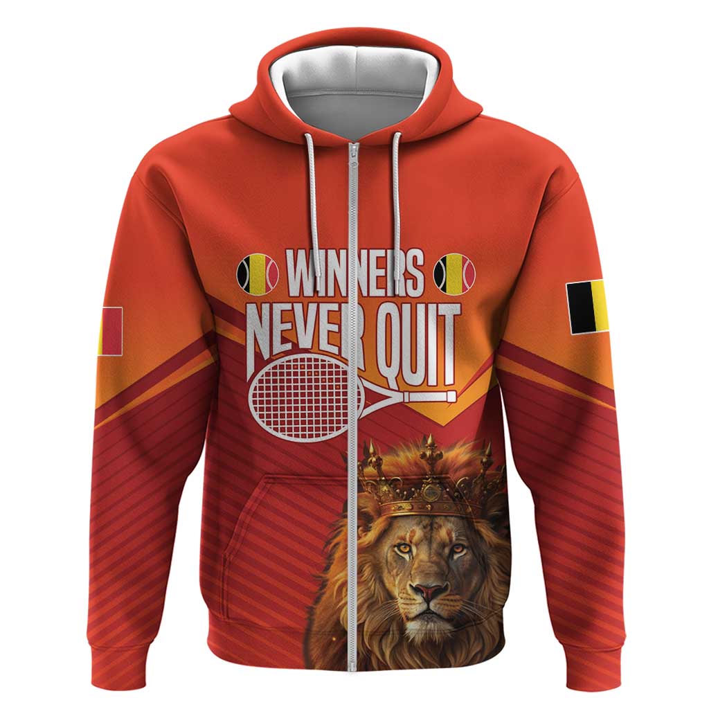 Custom Belgium Tennis Champions Zip Hoodie Winners Never Quit with A Crowned Lion
