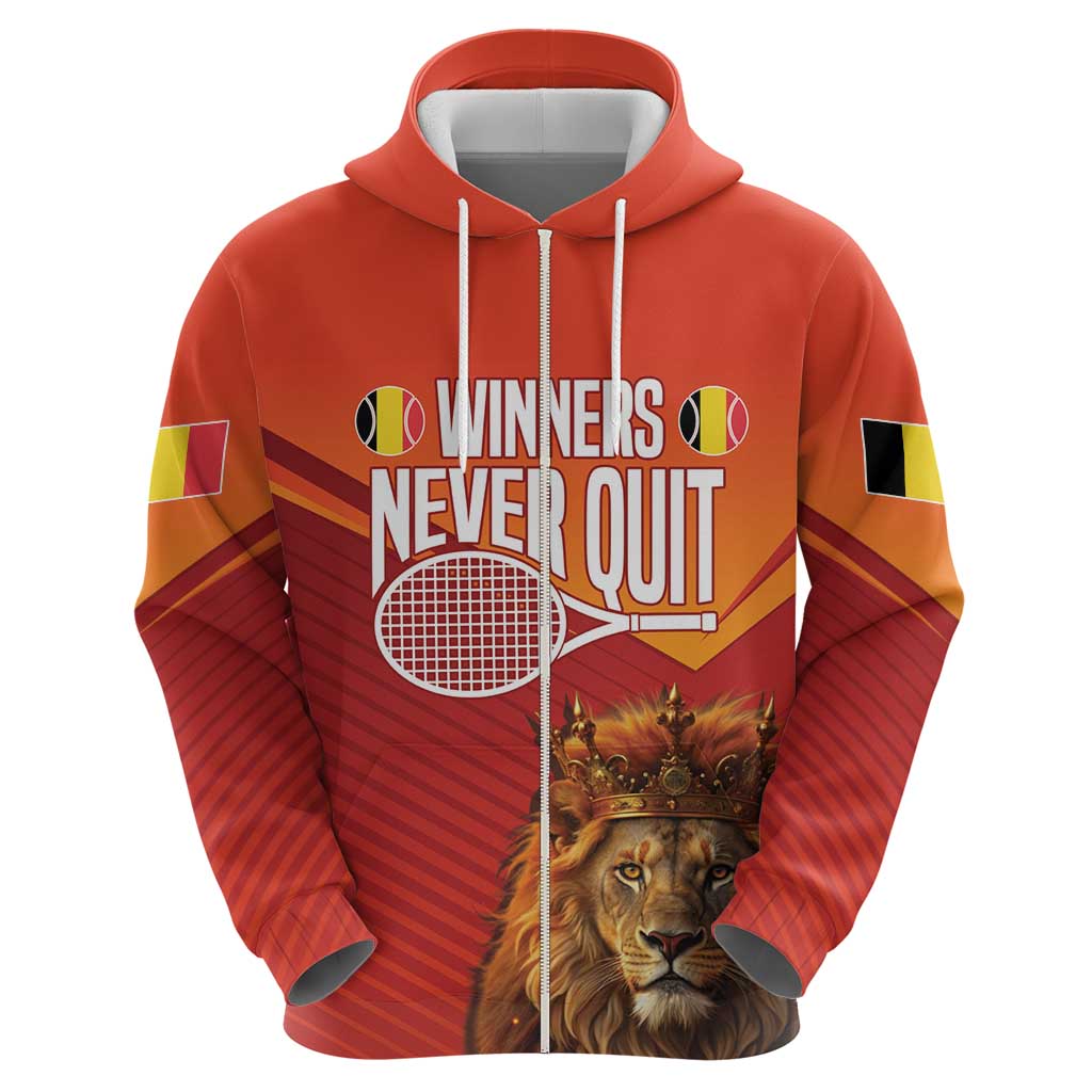 Custom Belgium Tennis Champions Zip Hoodie Winners Never Quit with A Crowned Lion