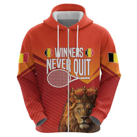 Custom Belgium Tennis Champions Zip Hoodie Winners Never Quit with A Crowned Lion
