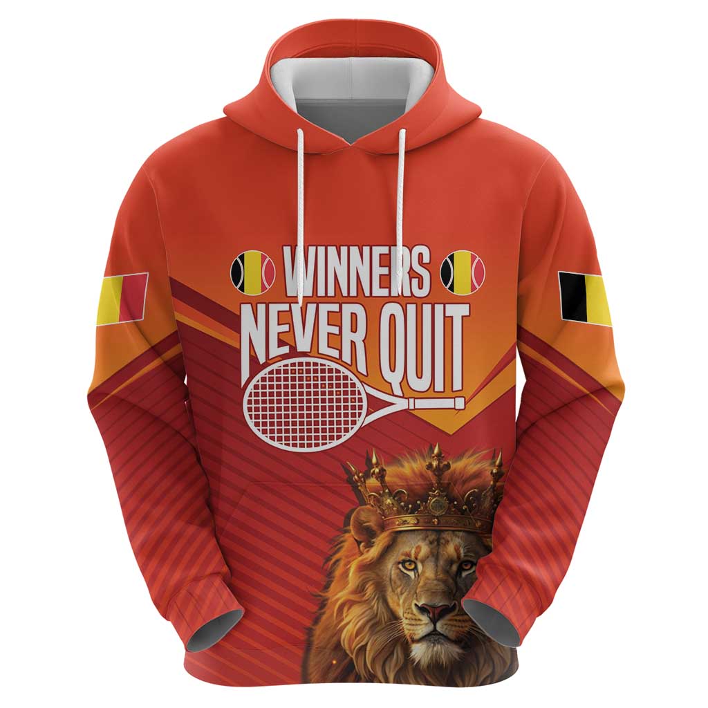 Custom Belgium Tennis Champions Zip Hoodie Winners Never Quit with A Crowned Lion